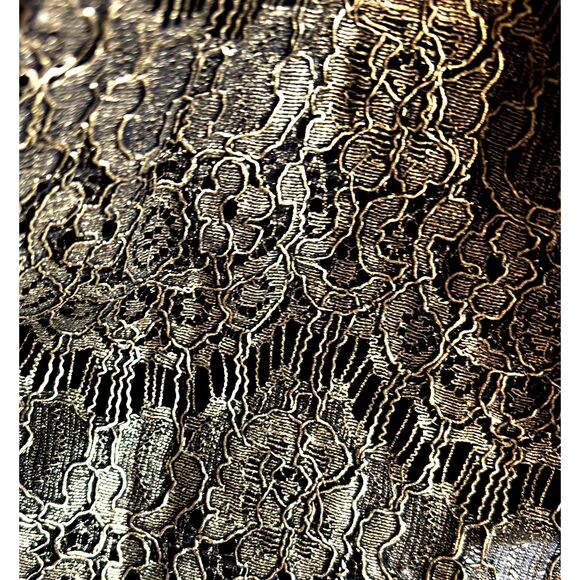 Elegant Gold Lace Sleeveless Size L Shimmer Metallic Holiday Cocktail Dress #C - Picture 7 of 10